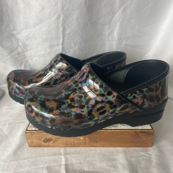 Dansko Multicolor Print Comfort Slip-on Clog Patent Leather Shoe - Picture 2 of 8